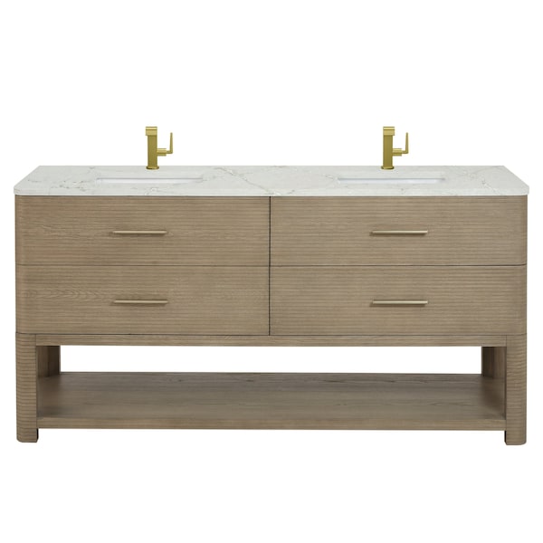 James Martin Vanities Lucian 72in Double Vanity, Carbon Oak w/ 3 CM Victorian Silver Quartz Top D704-V72-PBO-3VSL - main
